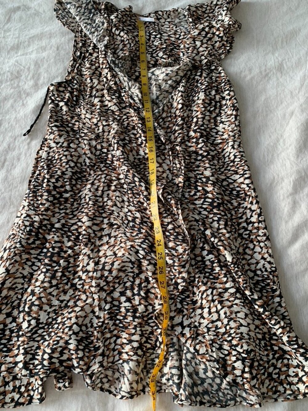 Free People Dress Size M Animal Print Jet Combo Mini Dress Ruffle Sleeve - Picture 11 of 12